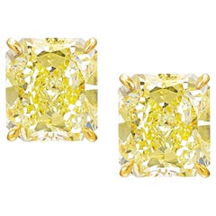 GIA Certified 4 Carat Fancy Yellow Radiant Cut Diamond Studs FLAWLESS