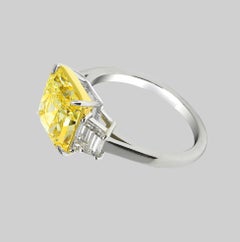 GIA Certified 4.01 Carat Fancy Yellow Radiant Cut Diamond VVS2 Clarity Ring