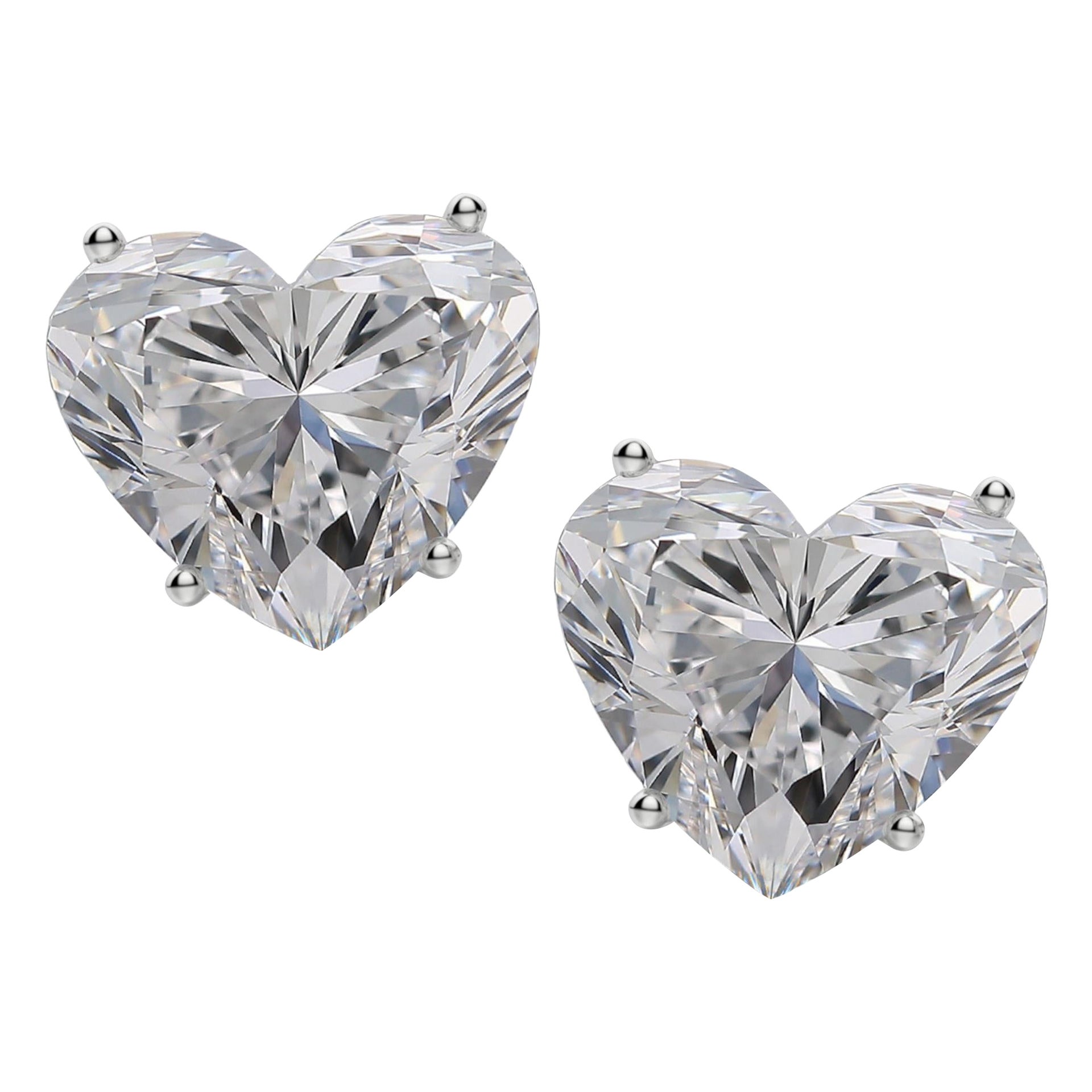 GIA Certified 4 Carat Heart Cut Diamond Earrings Studs in 18K White Gold