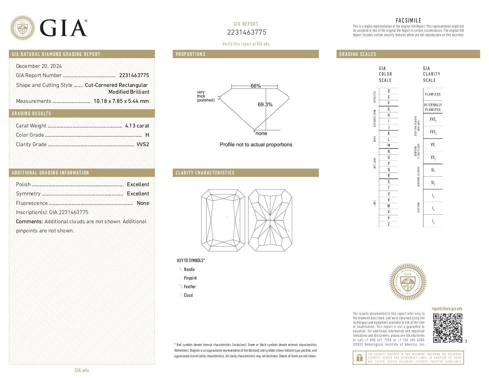 GIA Certified 4.13 Carat Long Radiant Cut Diamond Engagement Platinum Ring In New Condition For Sale In Chicago, IL