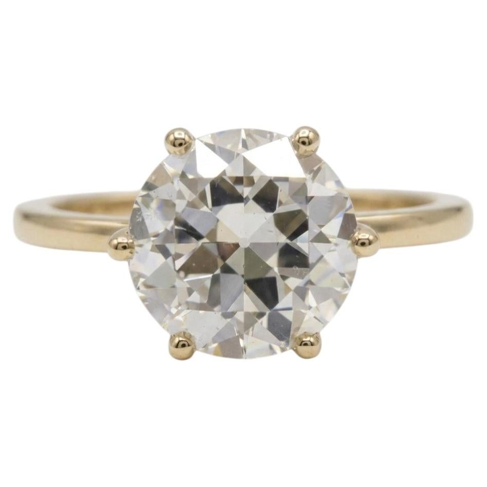 GIA Certified 4 Carat Old European Cut Diamond Solitaire Engagement Ring
