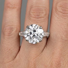 GIA Certified 4 Carat Old European Cut Diamond Three Stone Platinum Ring