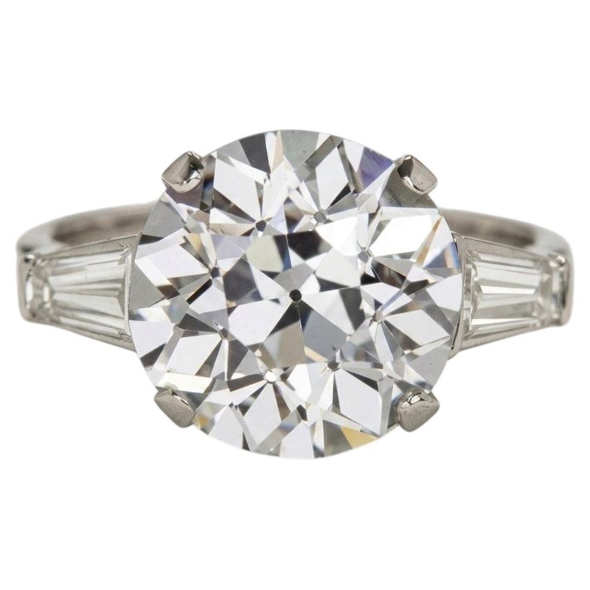 GIA Certified 4 Carat Old European Cut Diamond Three Stone Platinum Ring