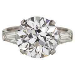 GIA Certified 4 Carat Old European Cut Diamond Three Stone Platinum Ring