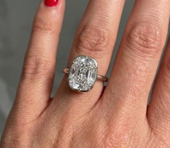 GIA Certified 4 Carat Old Mine Brilliant Cut Diamond Solitaire Ring
