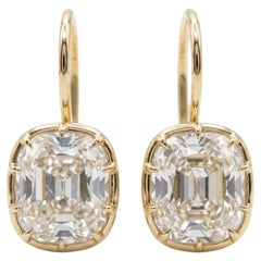 GIA Certified 4 Carat Old Mine Cut Diamond 14k Yellow Gold Drop Earrings