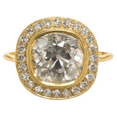 GIA Certified 4 Carat Old Mine Cut Diamond Halo Ring