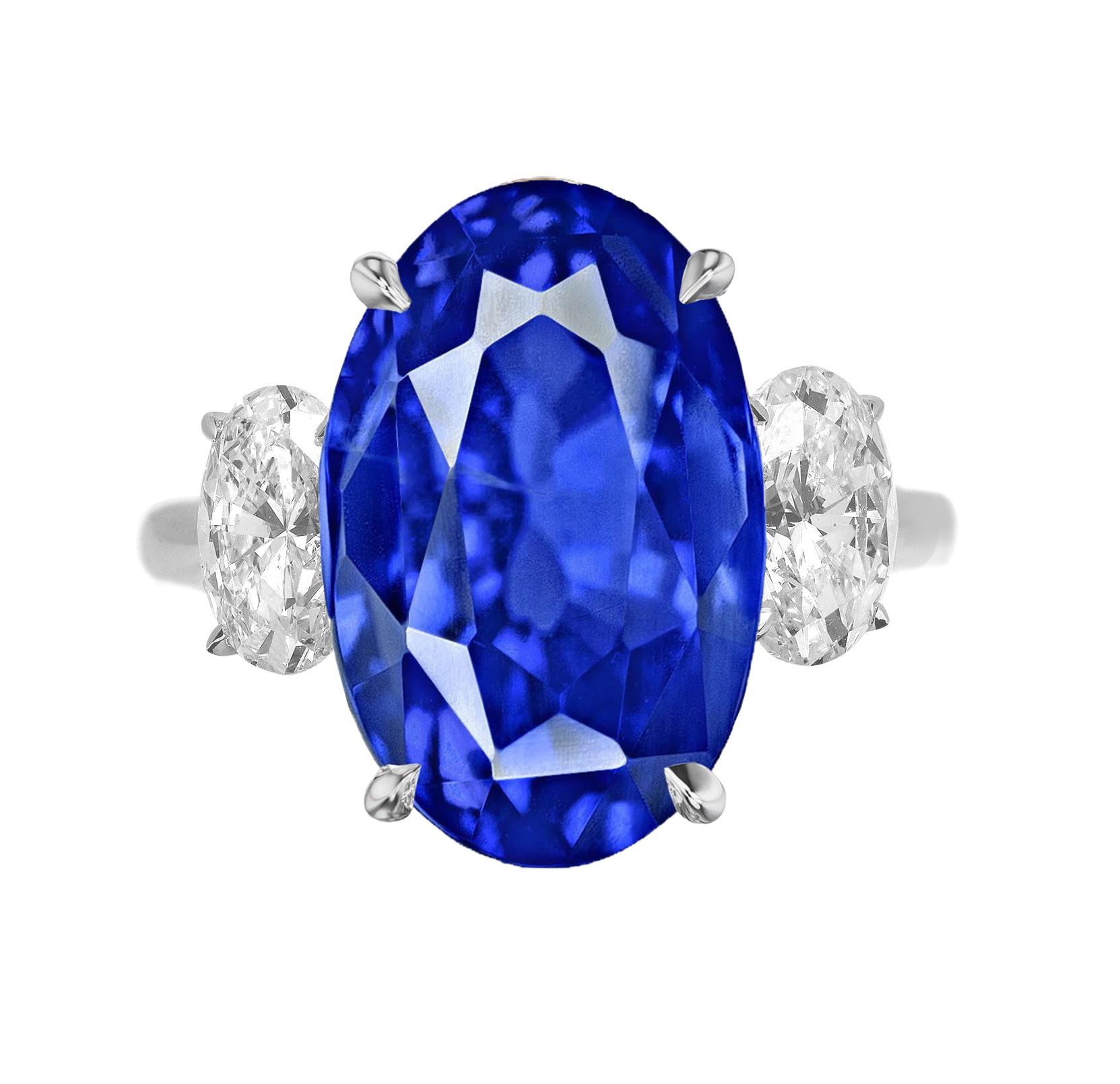 GIA certified oval cut blue sapphire is completely unheated and displays striking, vibrant blue color! The sapphire is certified by GIA, the premier gemological authority. GIA determined the ruby to be unheated and completely natural earth mined.