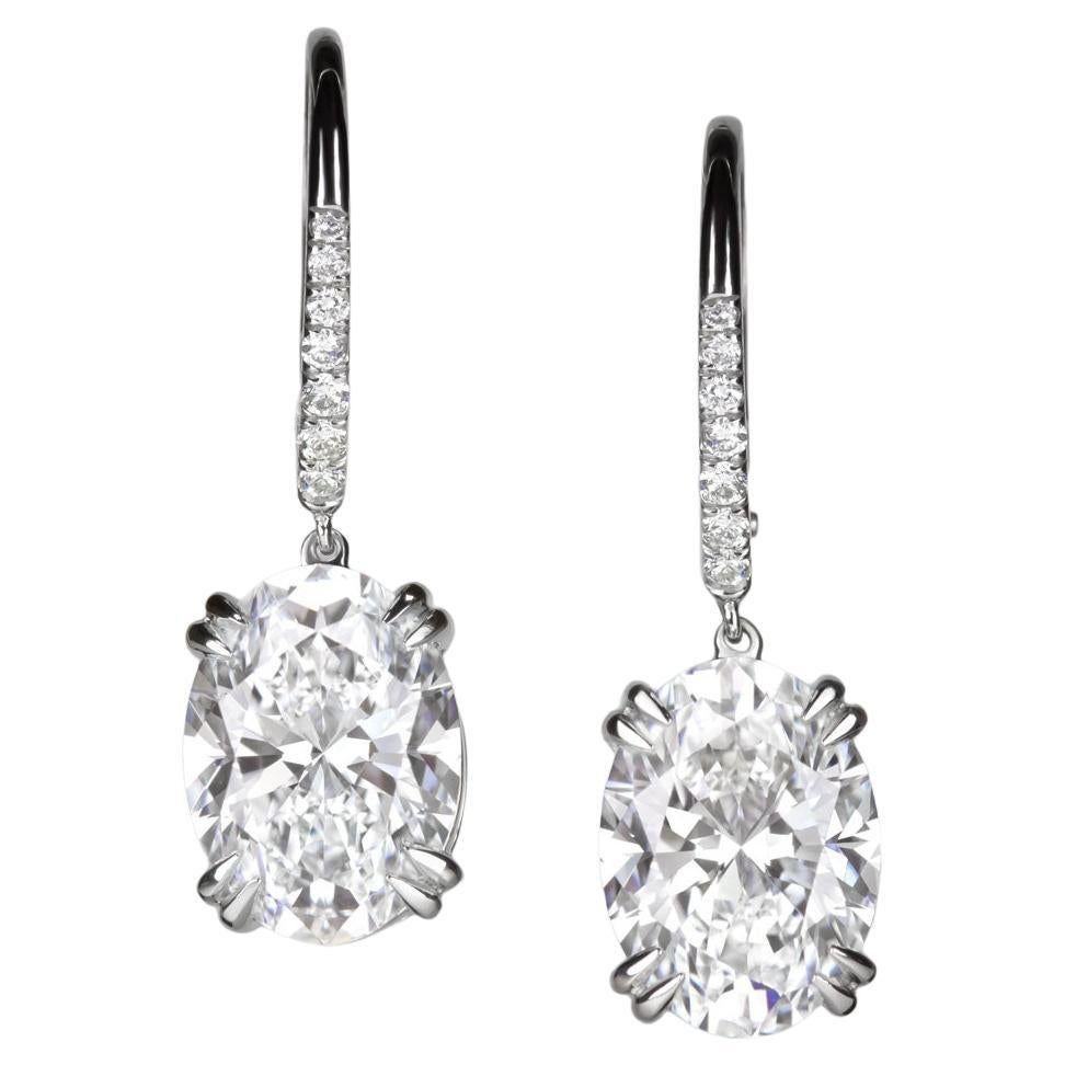 GIA Certified 4 Carat Oval Diamond Dangle Platinum Earrings