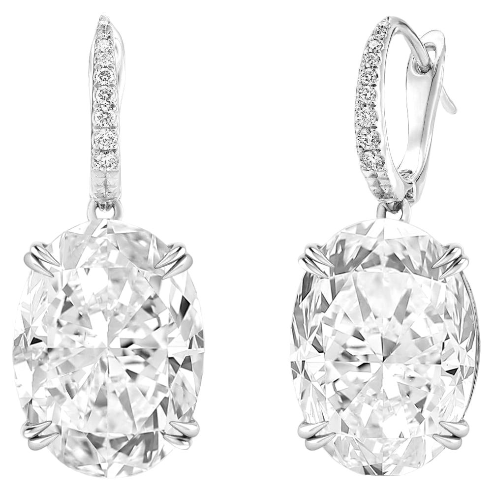 Boucles d'oreilles pendantes en platine avec diamant ovale de 6.61 carats certifié par le GIA en vente