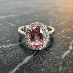 GIA Certified 4 Carat Padparadscha Sapphire Diamond Halo Platinum Ring