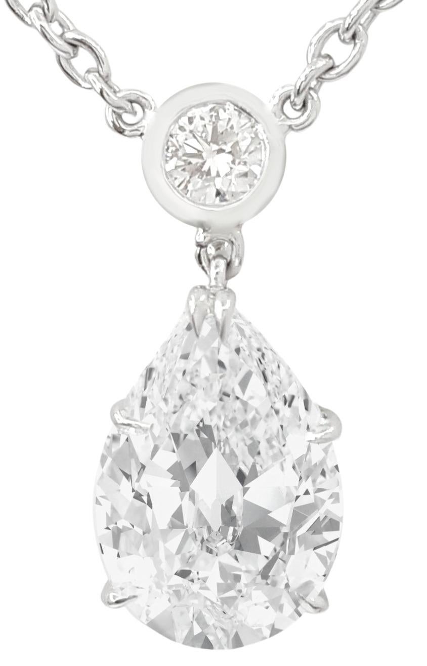 Platin-Halskette mit GIA-zertifiziertem 4 Karat Diamanten im Birnenschliff (Rundschliff) im Angebot