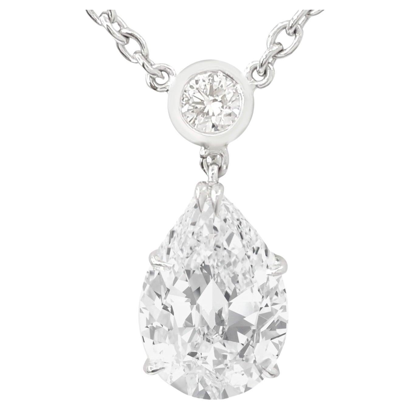 GIA Certified 4 Carat Pear Cut Diamond Platinum Necklace For Sale