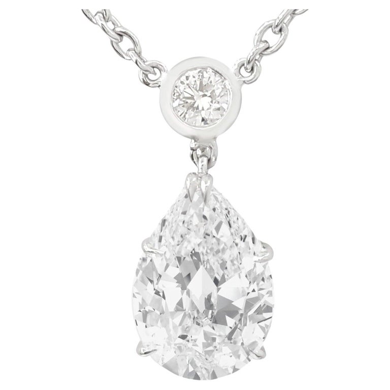 GIA Certified 4 Carat Pear Cut Diamond Platinum Necklace For Sale at ...