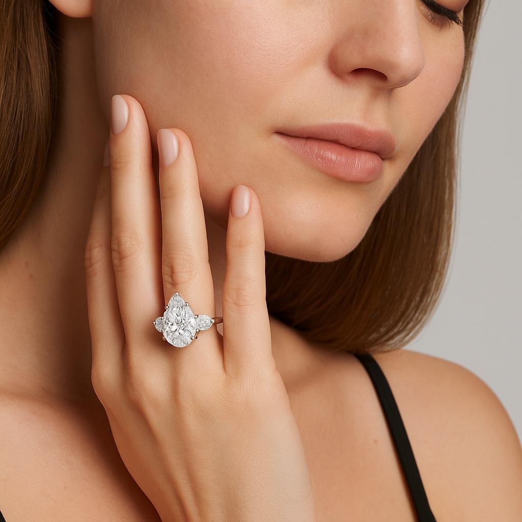 Contemporary GIA Certified 4 Carat Pear Cut Diamond Platinum Ring For Sale