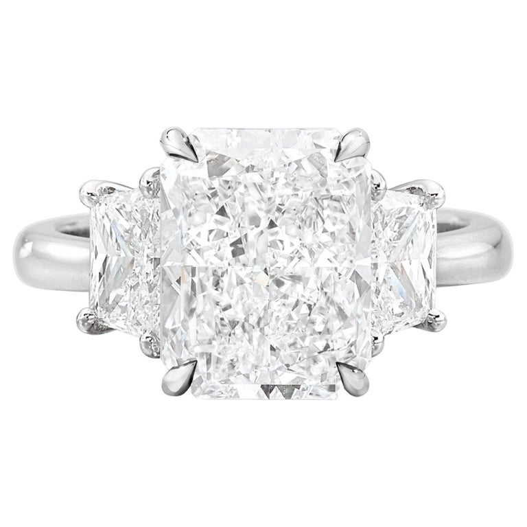 GIA Certified 4 Carat Radiant Cut Diamond Ring Platinum Setting Made in