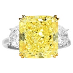 GIA Certified 4 Carat Radiant Fancy Yellow Cut Diamond Ring