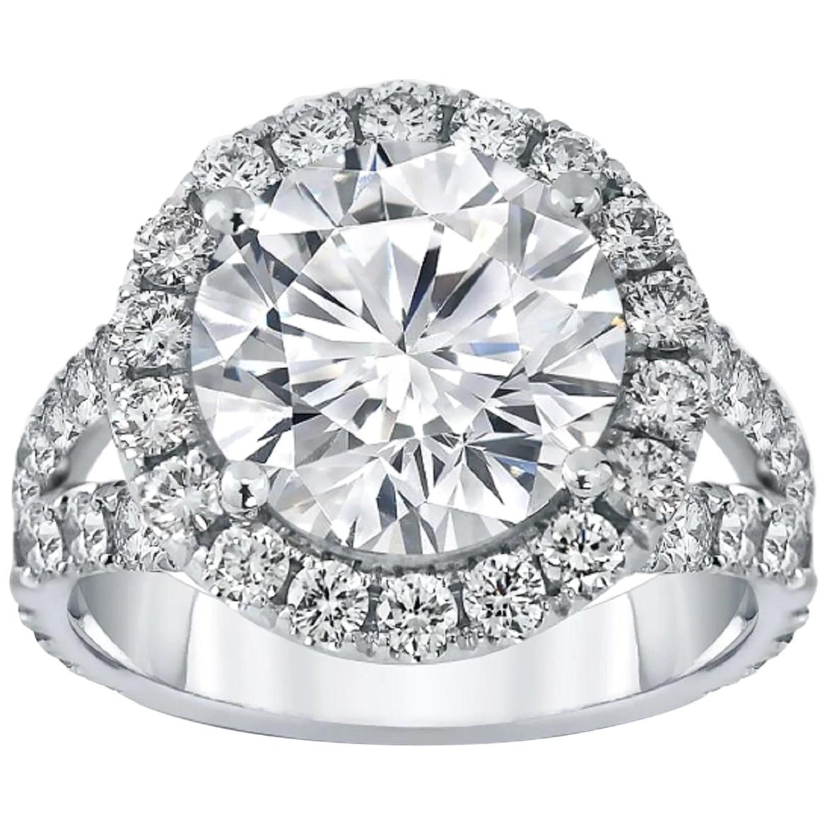 GIA Certified 3.75 Carat Round Brilliant Cut Diamond Ring Shank Pave 