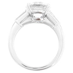 GIA Certified 4 Carat Round Brilliant Cut Diamond Ring with tapered baguette