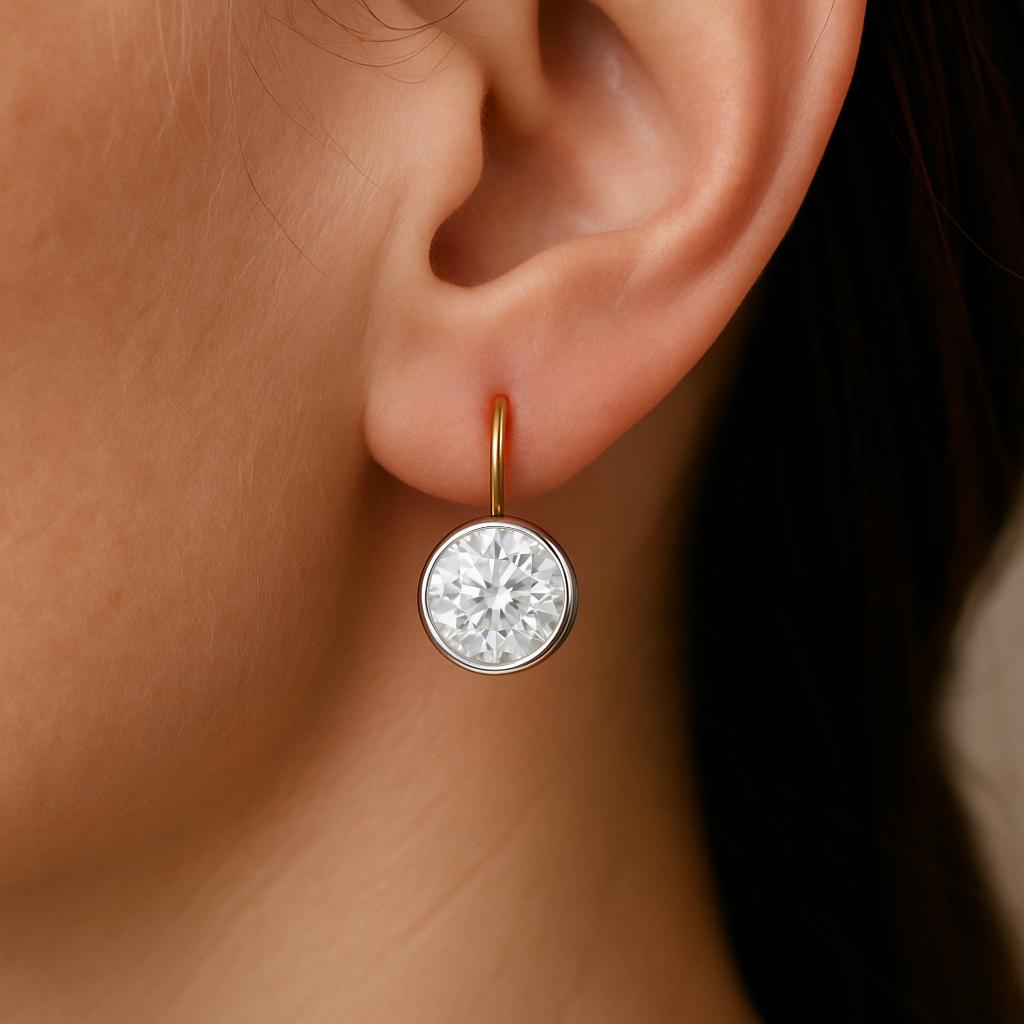 Art Deco GIA Certified 4 Carat Round Brilliant Diamond Drop Earrings in 18K Two-Tone Gold For Sale