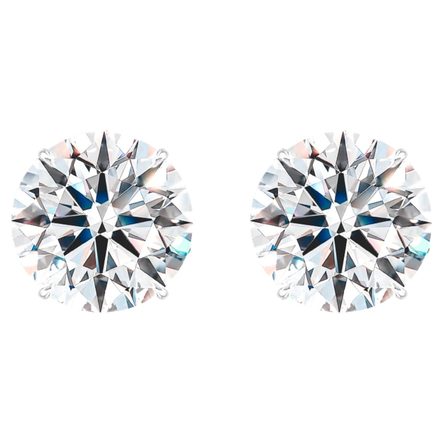 GIA Certified 4 Carat Round Cut Diamond Stud Earrings E/F Color Flawless Clarity For Sale