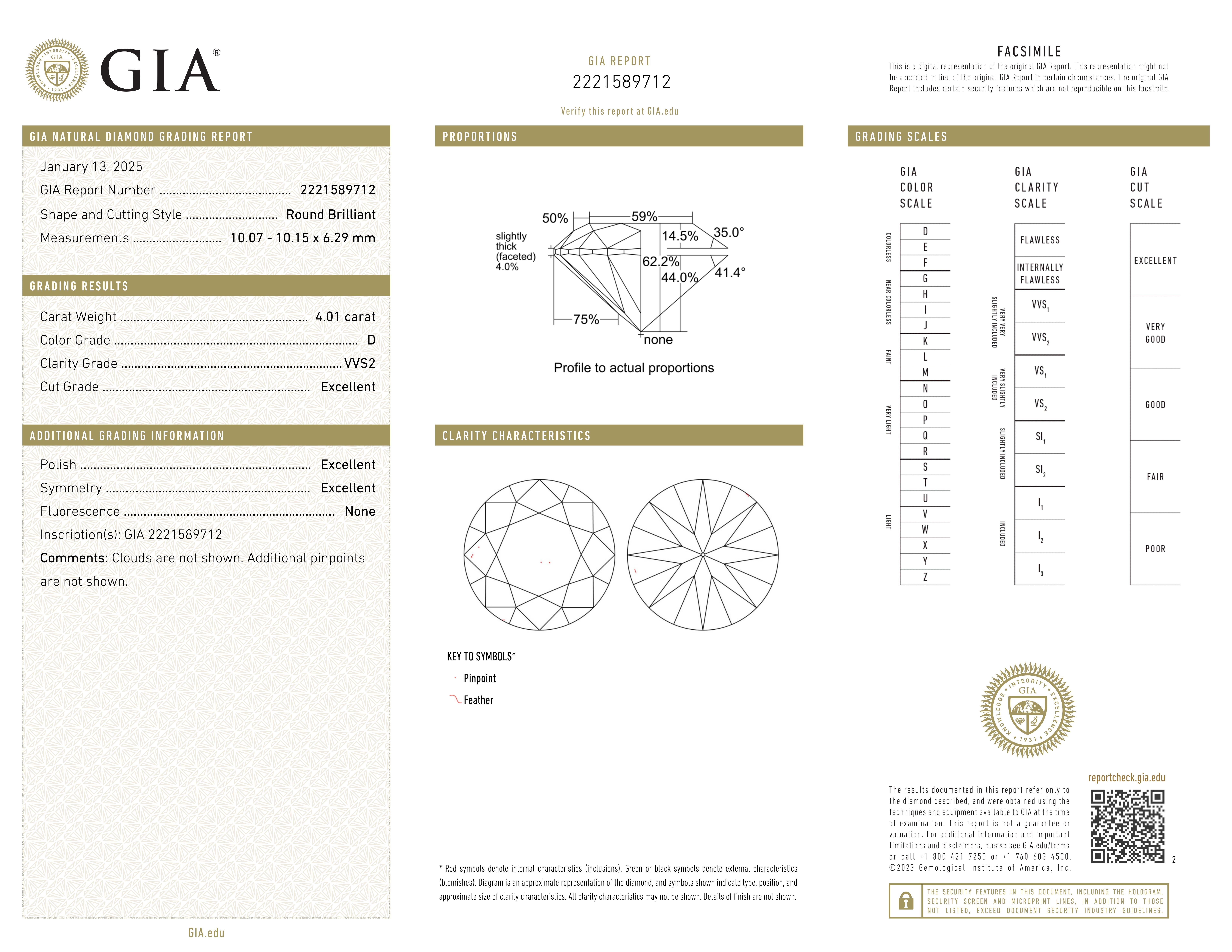 Contemporary GIA Certified 4 Carat Round Diamond Ring D VVS2 For Sale