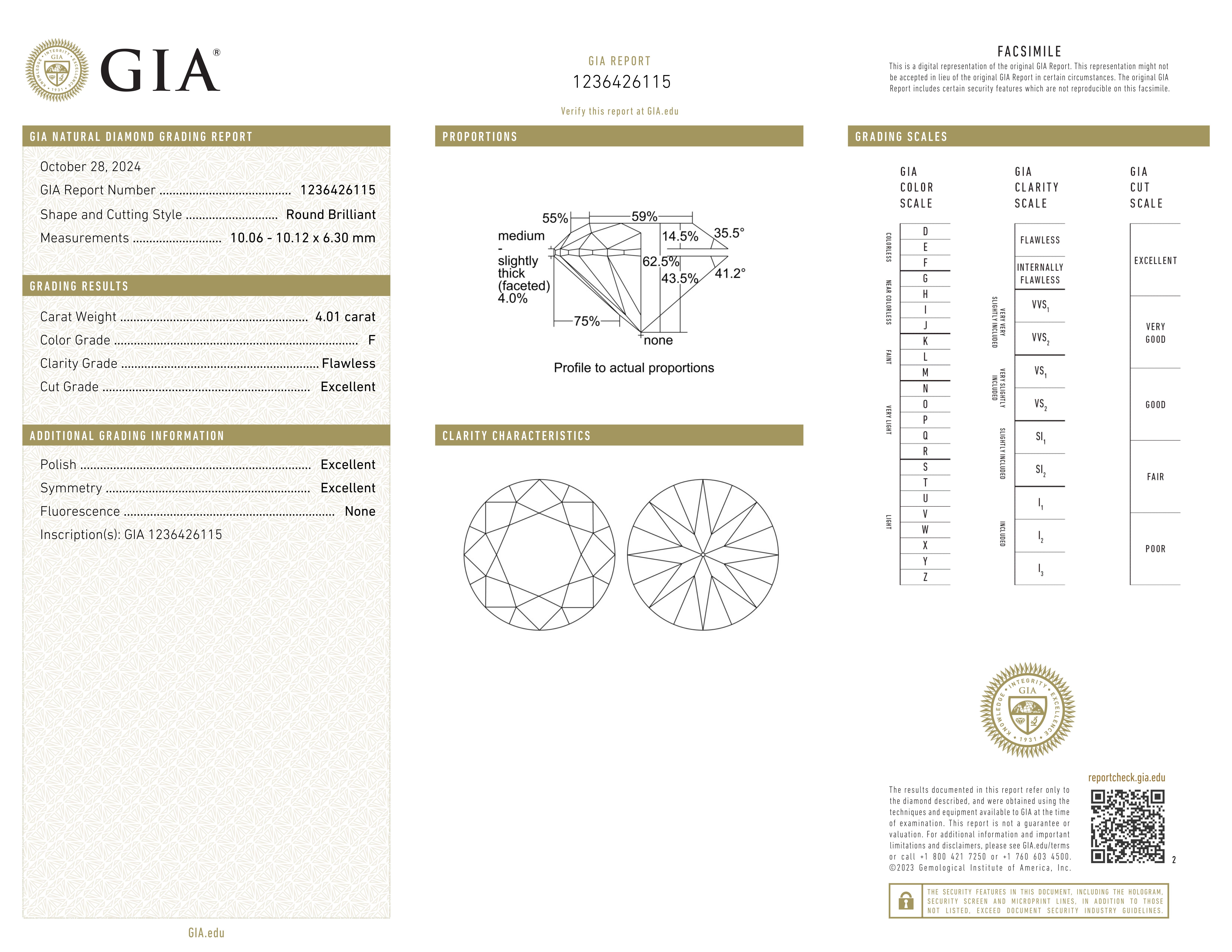 Platinring mit GIA-zertifiziertem 4 Karat rundem Diamanten in runder Form im Zustand „Neu“ im Angebot in Chicago, IL