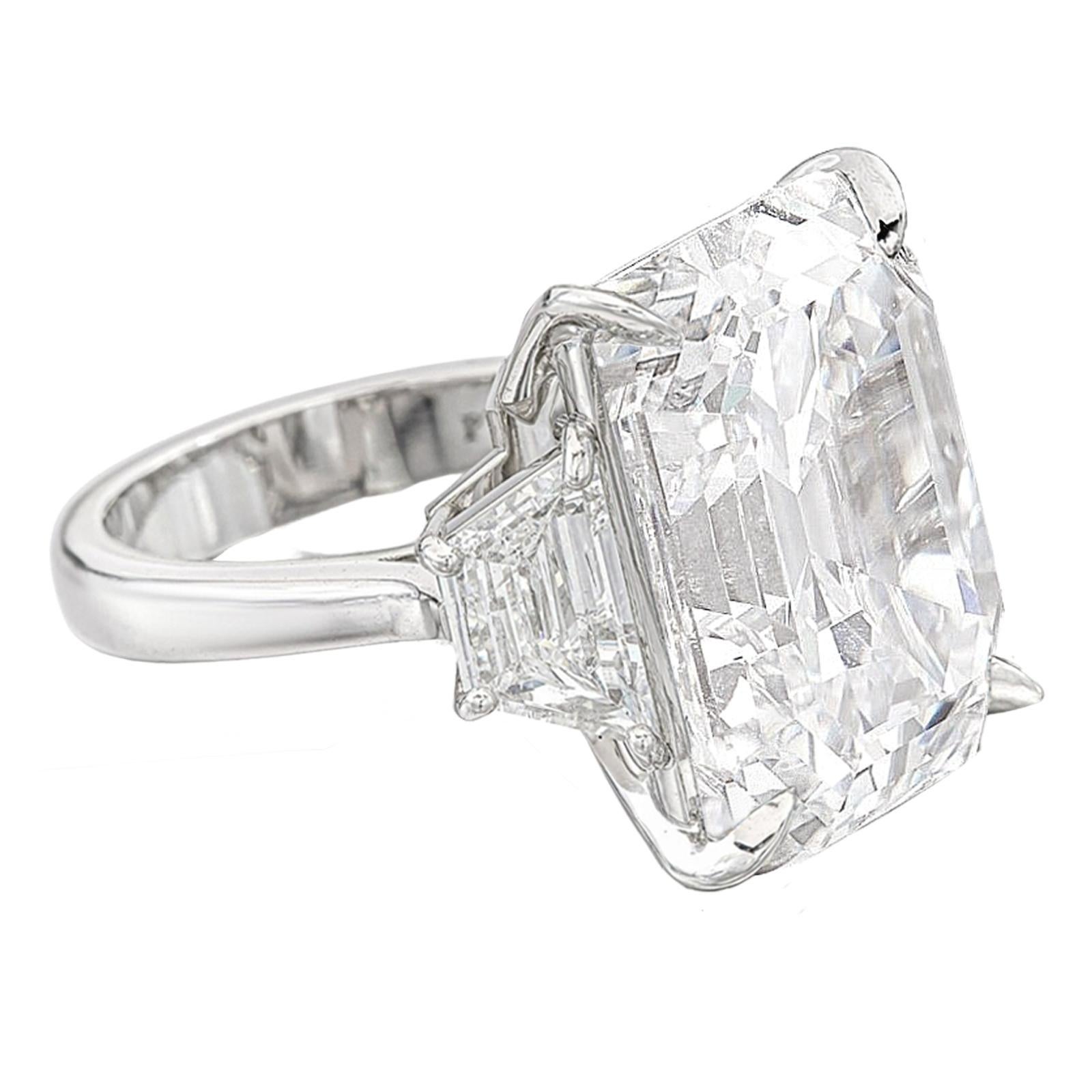 Modern GIA Certified 4 Carat Square Emerald Cut Diamond Platinum Ring For Sale