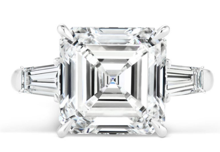 Asscher Cut GIA Certified 4 Carat Square Emerald Cut Diamond Solitiare Ring  For Sale