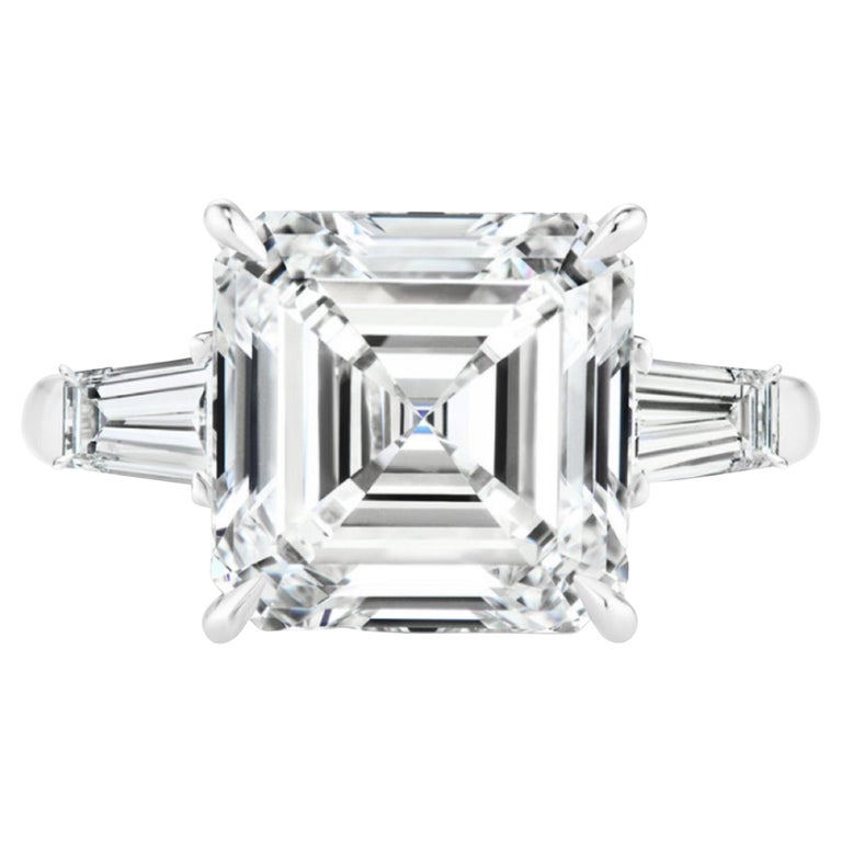 GIA Certified 4 Carat Square Emerald Cut Diamond Solitiare Ring  For Sale