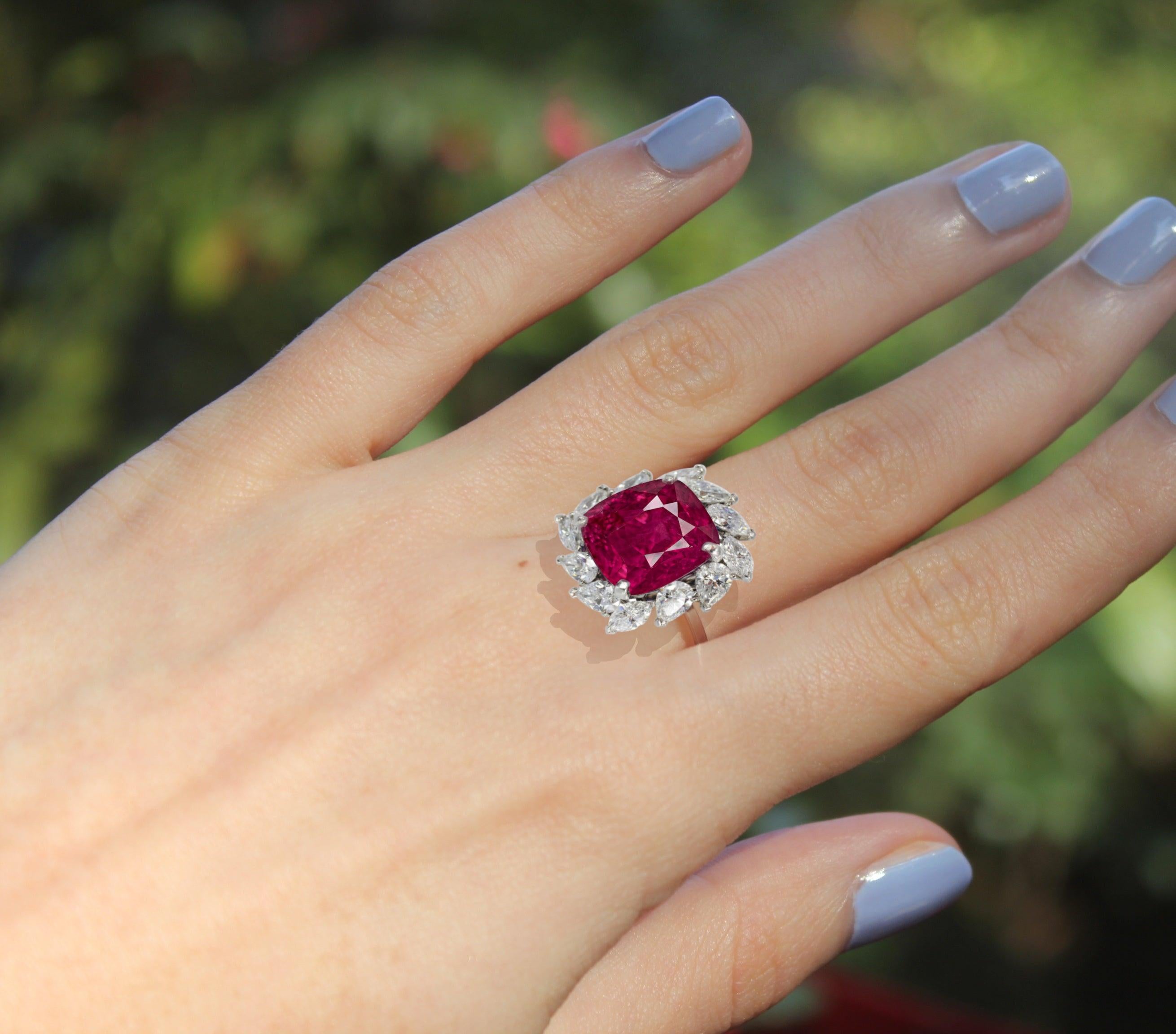 Modern GIA Certified 4 Carat Vivid Red Ruby No Heat Diamond Cocktail Ring For Sale