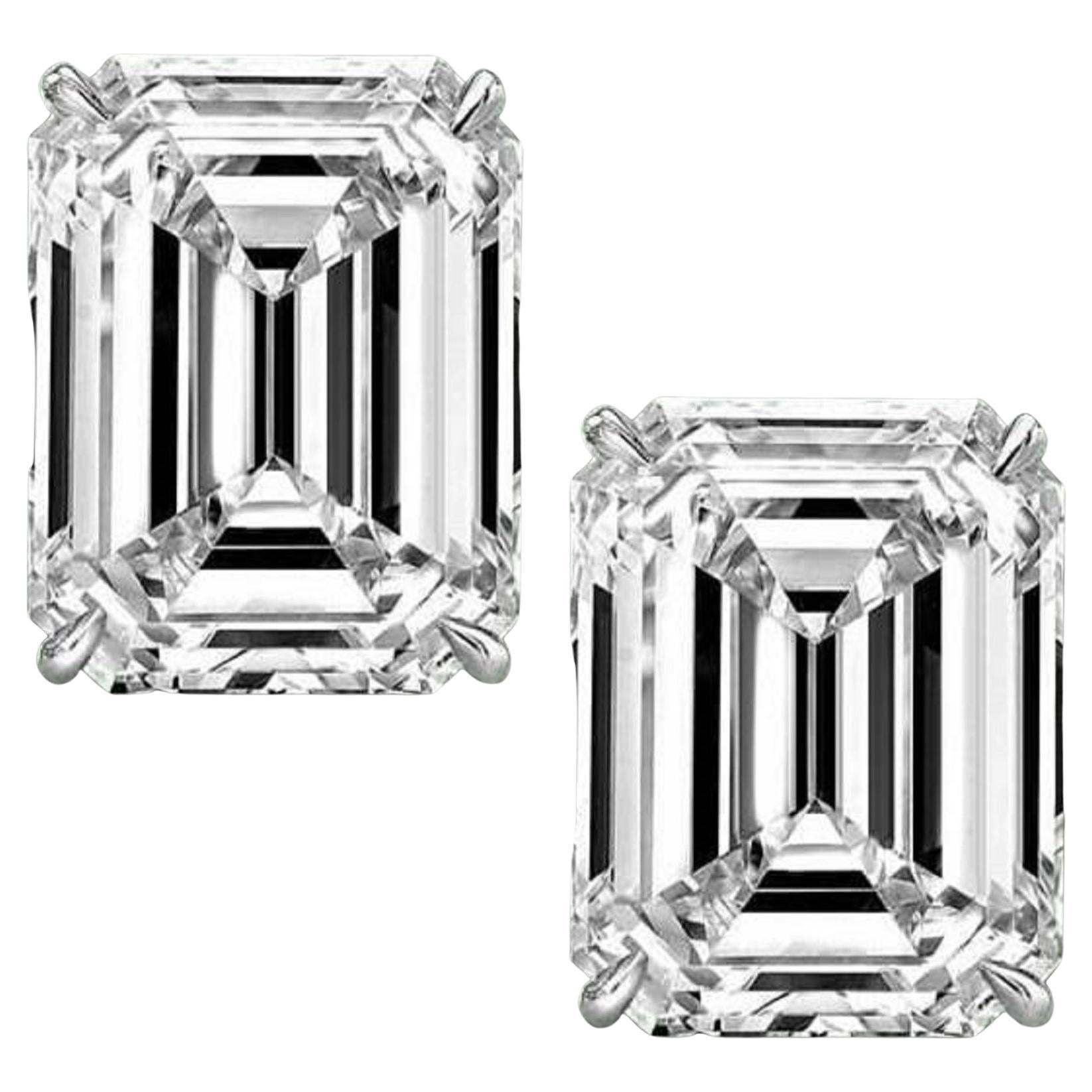 GIA Certified 4 Certified Emerald Cut Diamond Pair Studs For Sale