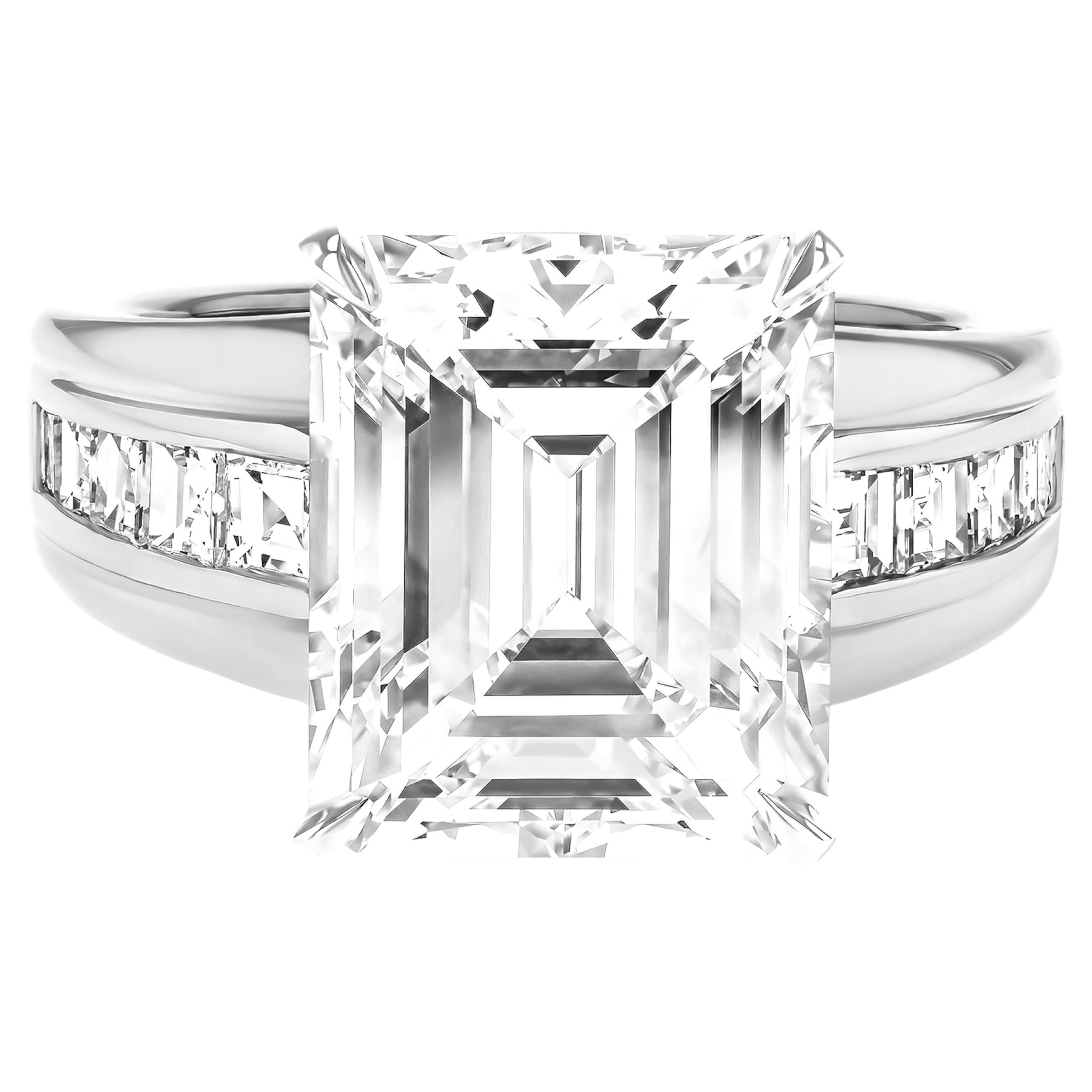 GIA Certified 4 Ct. Emerald Cut Diamond Platinum Ring