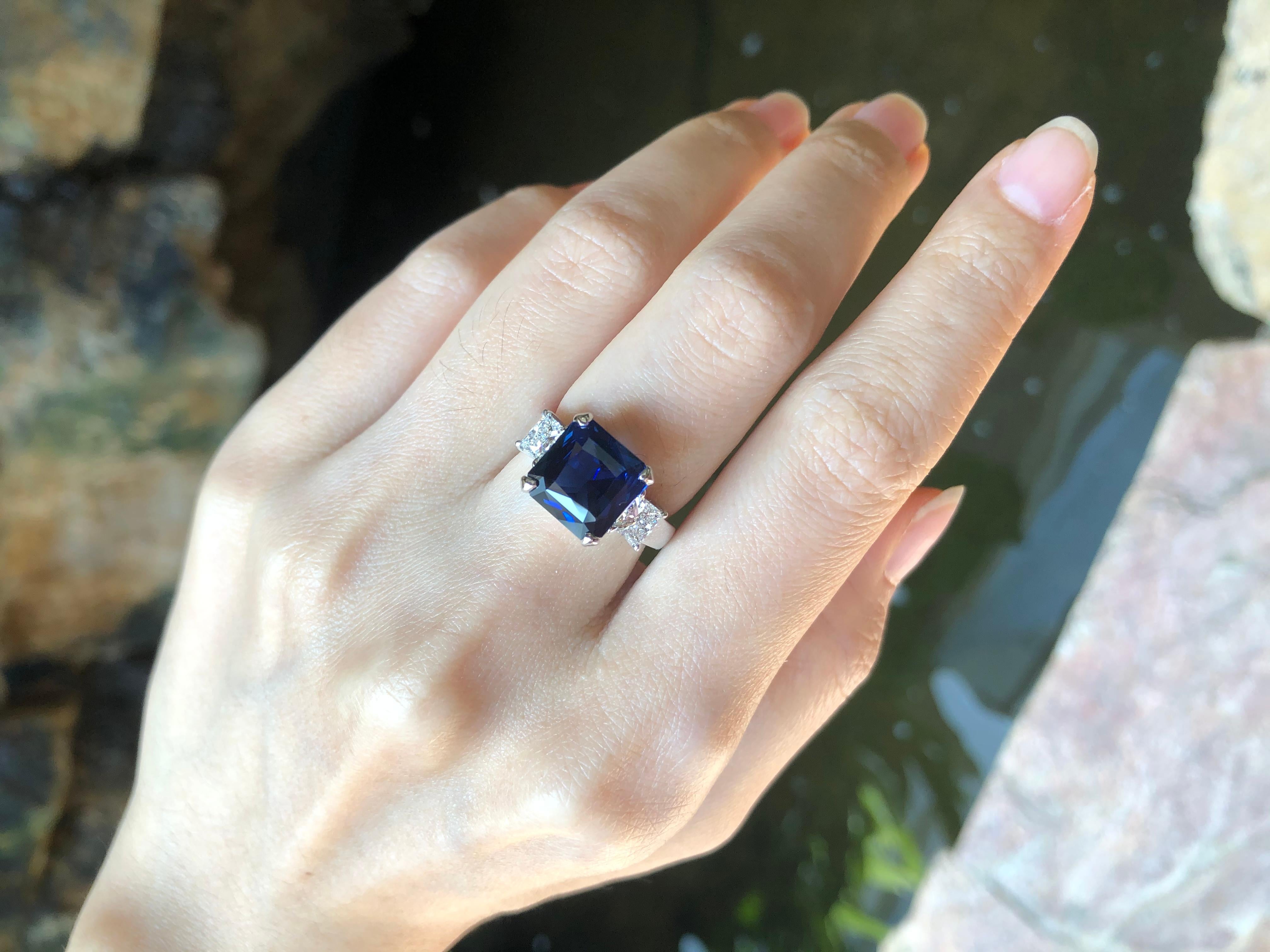 GIA Certified 4 Cts Royal Blue Sapphire with Diamond Ring in 18k White Gold 4