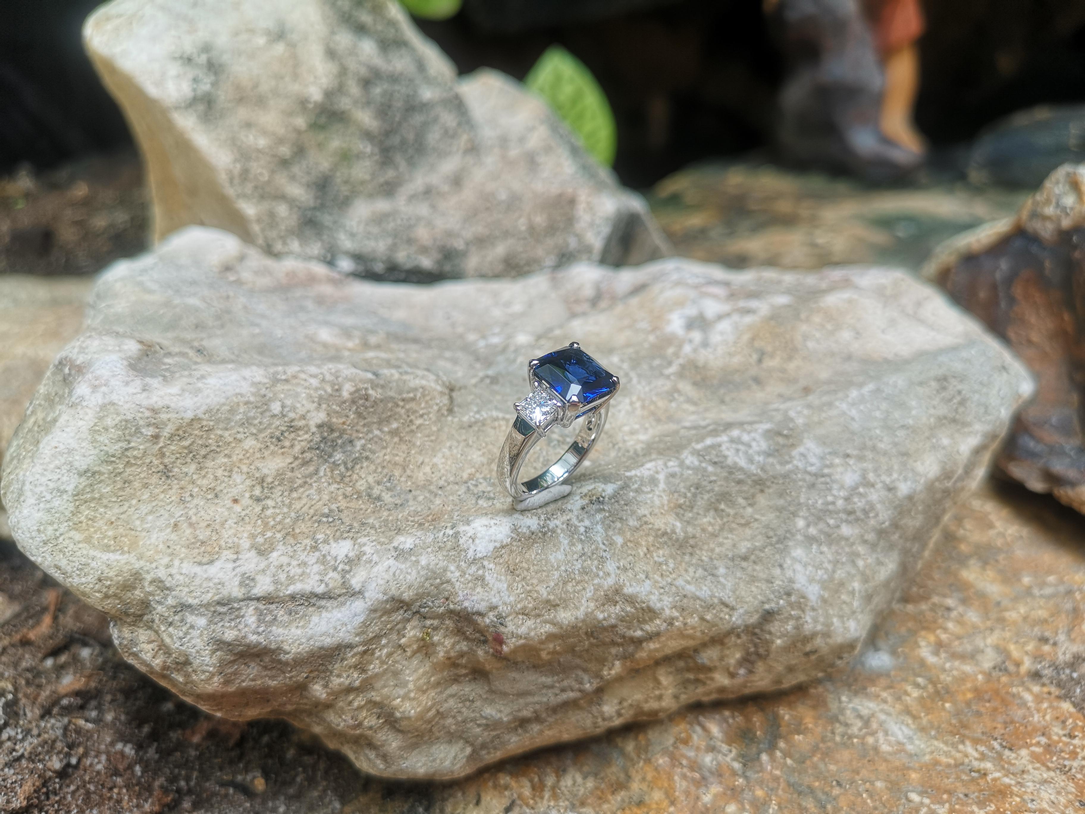 GIA Certified 4 Cts Royal Blue Sapphire with Diamond Ring in 18k White Gold 3