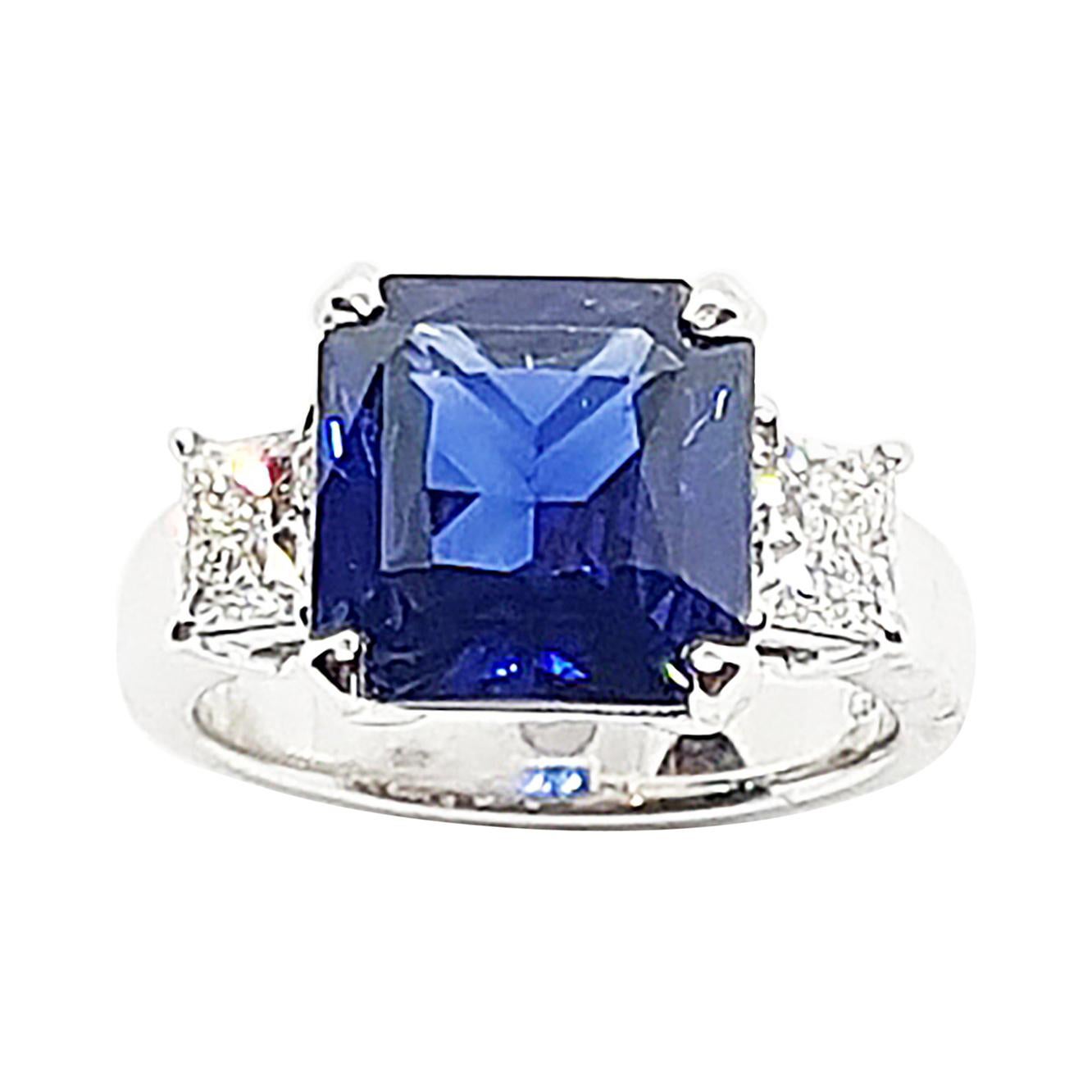 GIA Certified 4 Cts Royal Blue Sapphire with Diamond Ring in 18k White Gold