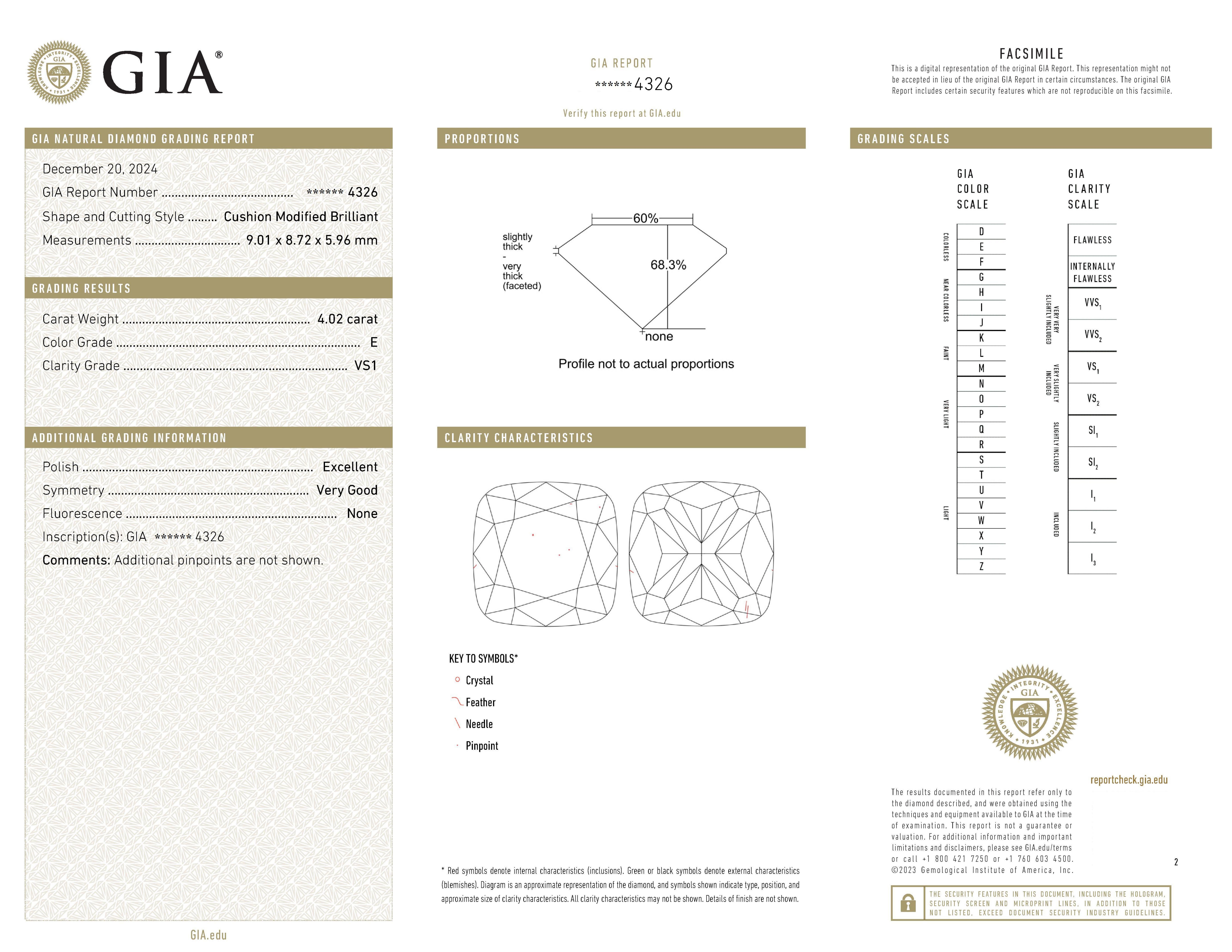da uomo o donna GIA Certified 4 Cushion Cut Diamond Platinum Ring in vendita