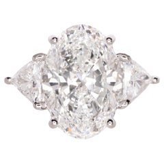 GIA Certified 4 Oval Diamond Ring with Trillion Diamond in Platinum