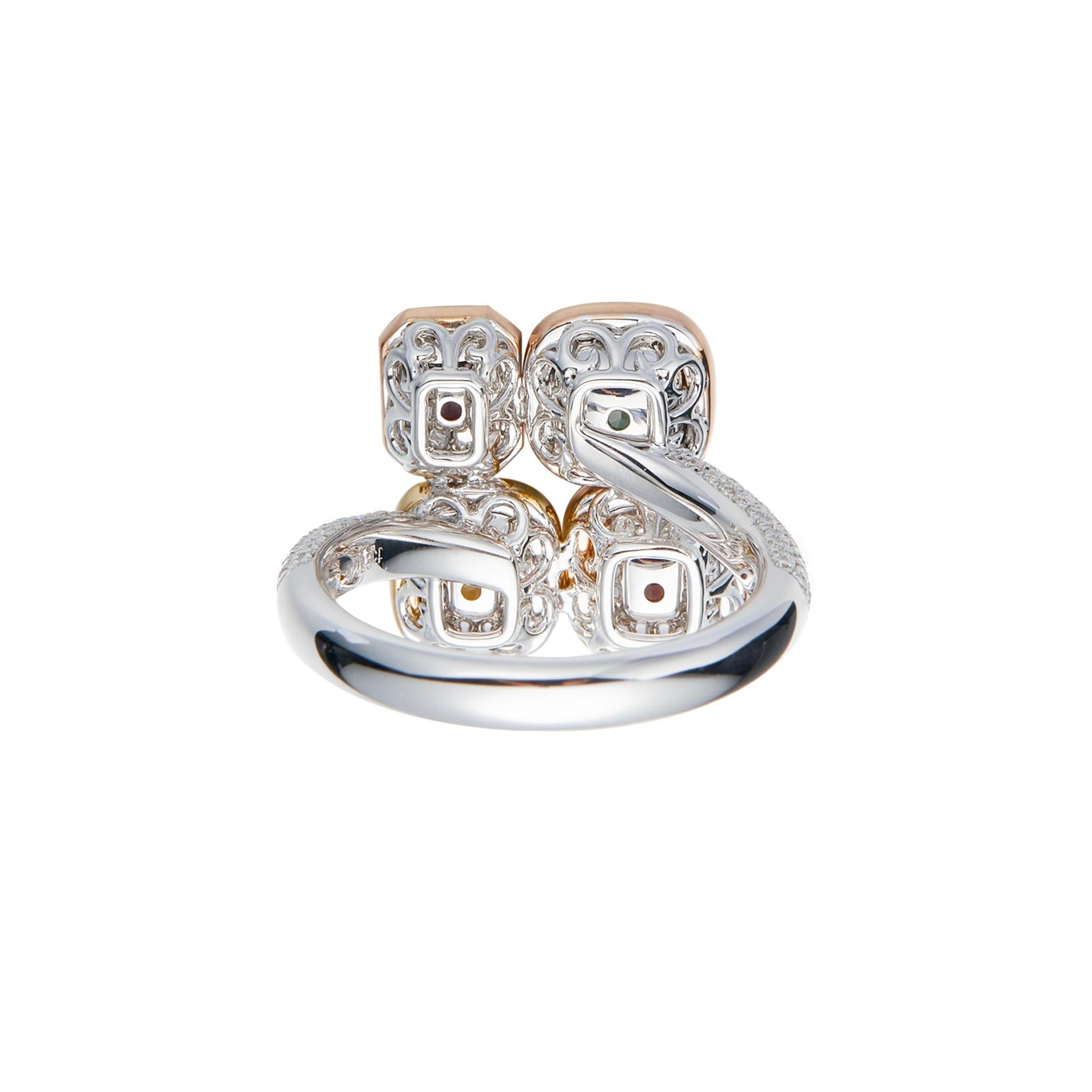 Cushion Cut GIA Certified, 4 Stone Natural Fancy Colour Diamond Cushion and Radiant Diamond. For Sale