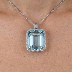 GIA Certified 40 Carat Aquamarine Diamond Halo Pendant Necklace