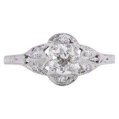 GIA Certified .40 Carat Art Deco Diamond Platinum Engagement Ring, VEG#1544