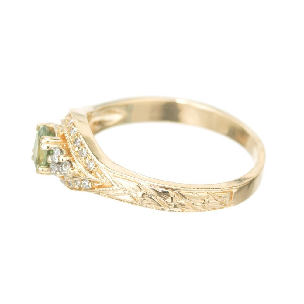 Oval Cut GIA Certified .40 Carat Chrysoberyl Diamond Yellow Gold Engagement Ring  For Sale