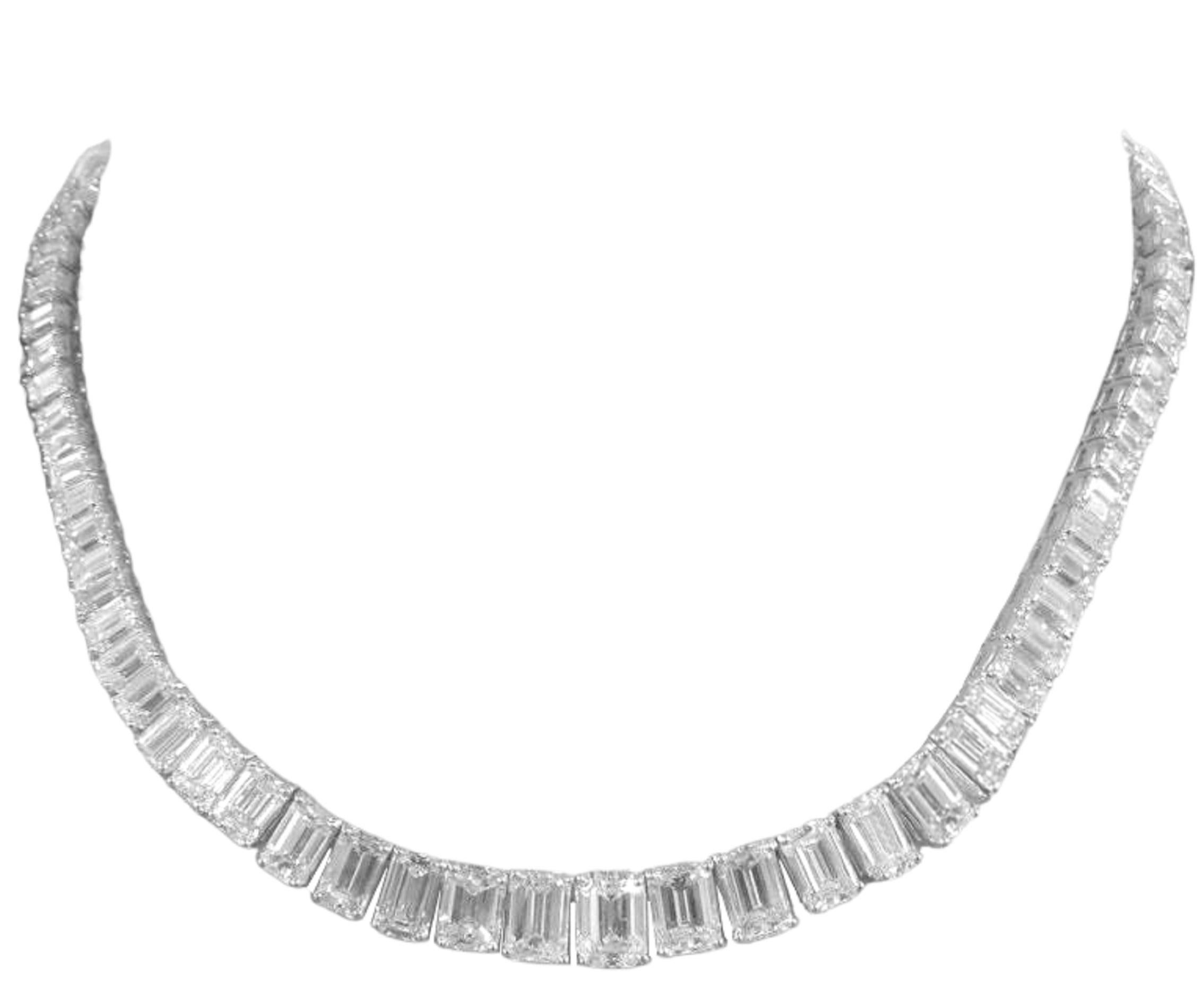 Modern GIA Certified 40 Carat Emerald Cut Diamond Riviera Necklace  For Sale