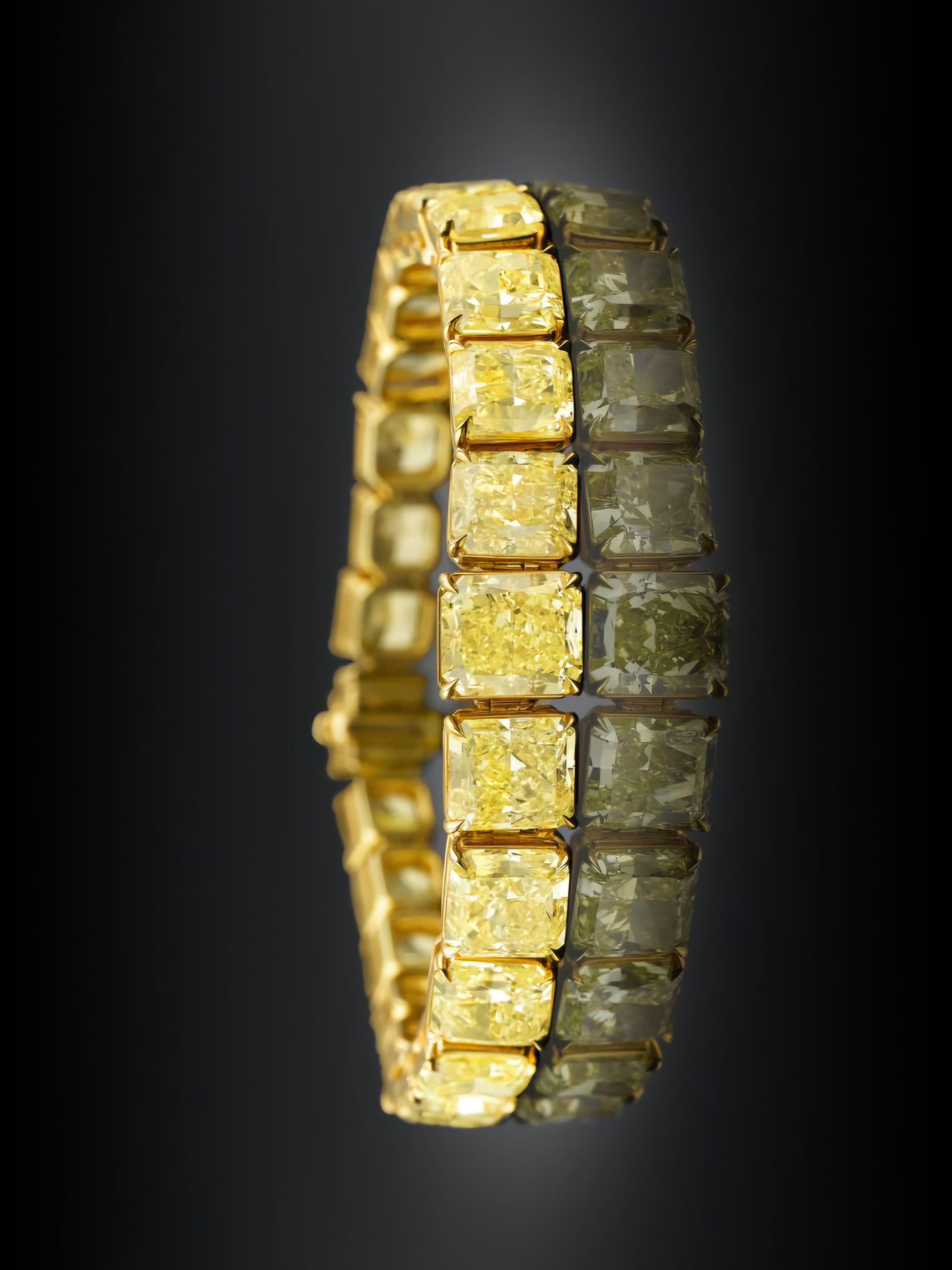 Moderno Bracciale da tennis con diamanti gialli fantasia da 40 carati certificati GIA