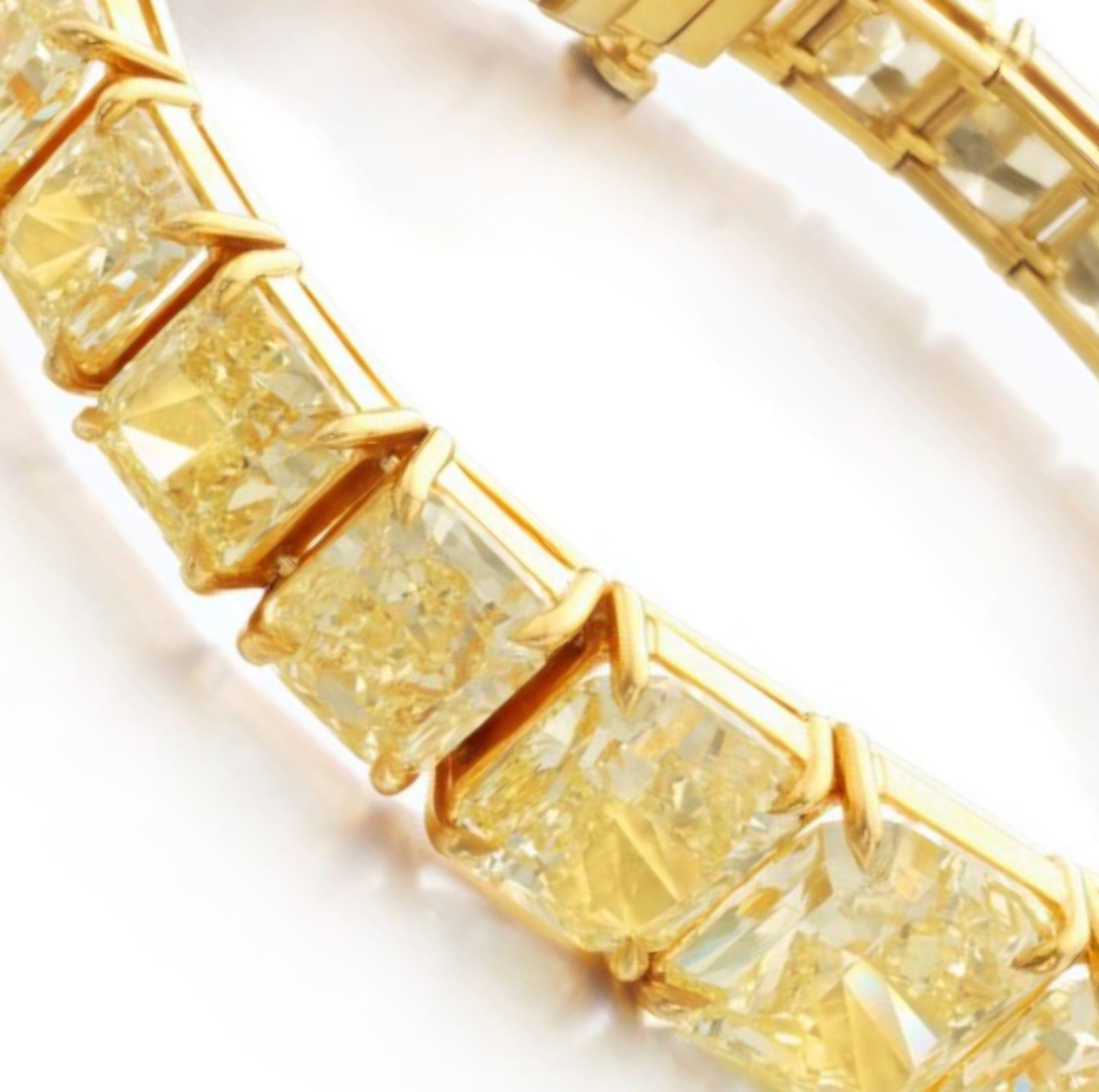 Bracciale da tennis con diamanti gialli fantasia da 40 carati certificati GIA 1