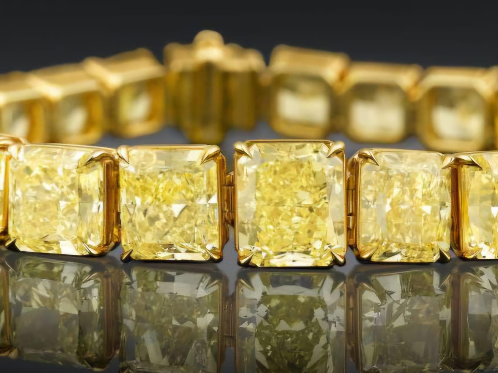 Bracciale da tennis con diamanti gialli fantasia da 40 carati certificati GIA 2