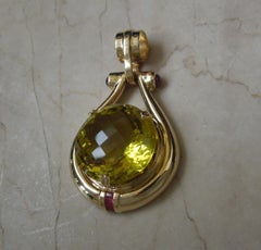 GIA Certified 40 Carat Lemon Citrine & Ruby Retro Amulet Pendant