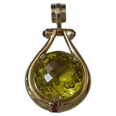 Pendentif amulette rétro en citrine citron et rubis de 40 carats certifié GIA