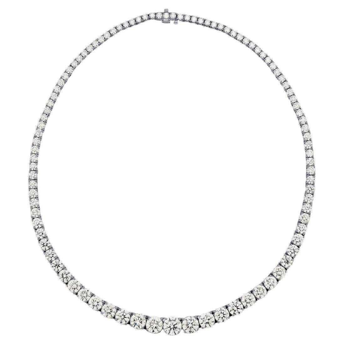 Contemporary GIA Certified 39.43 Carat Tennis 18 Kt White Gold Necklace For Sale