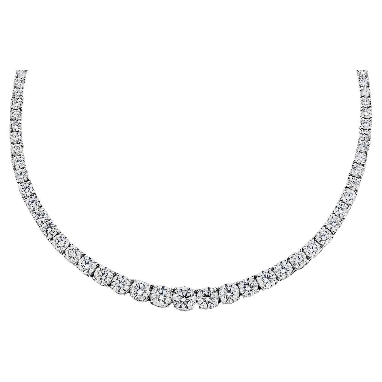 GIA Certified 39.43 Carat Tennis 18 Kt White Gold Necklace
